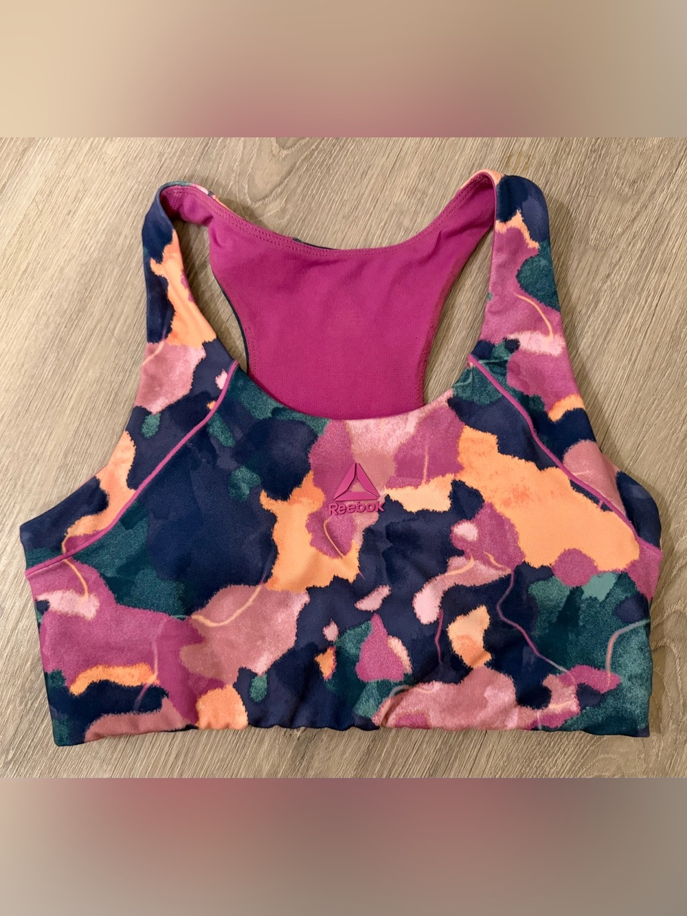 Reebok Multicolor Pink Orange Blue Racerback Sports Bra
